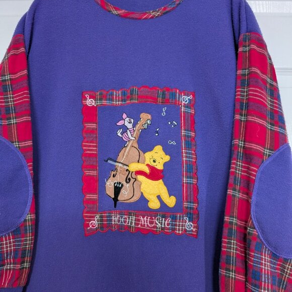 Vintage Pooh Piglet Music Nightgown Womens Size Large Purple Plaid Sleepwear - Picture 4 of 10